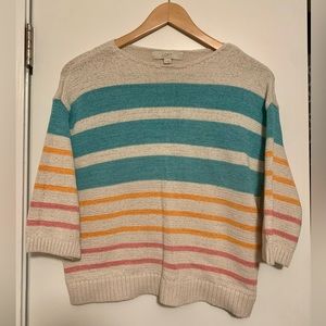 Cute lightweight striped Loft sweater, teal beige orange knit